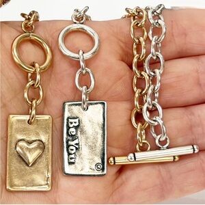 New Katia Designs Rectangle Pendant Chain Bracelet “Be You” Antique Gold sz 7.5”